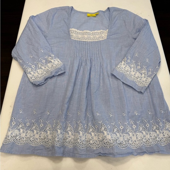 Roberta Roller Rabbit Peasant Blouse Tunic Top Blue White Embroidered Sz M - Picture 9 of 14